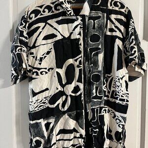 Black and White Beach Cover Up Abstract Button Up